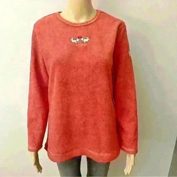 Vintage pastel red foxy crew neck long sleeves  fleece sweatshirts jumper - Picture 1 of 12